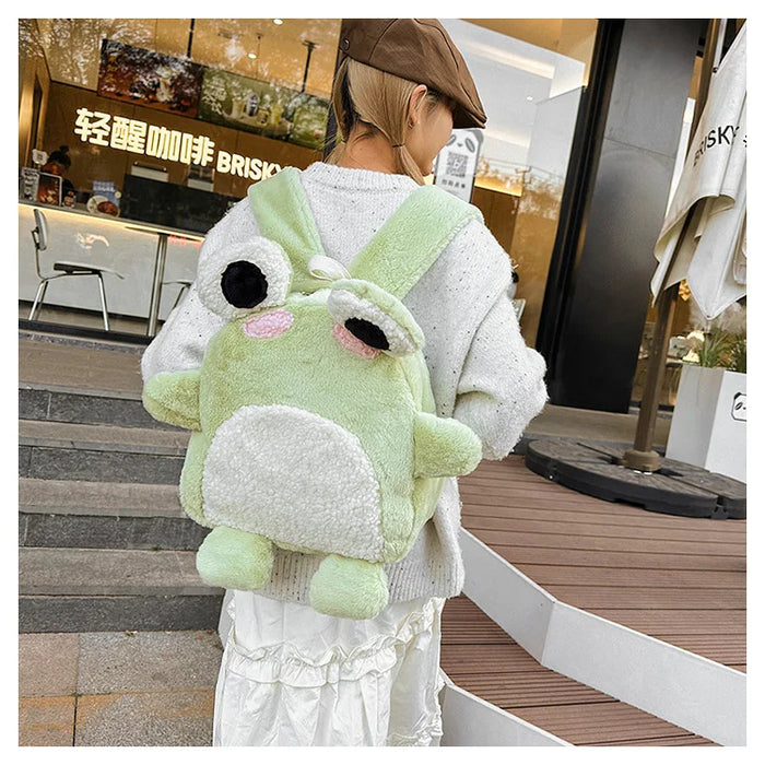 Apricot Lamb Amuseable Green Frog Plush Animal Shaped Backpack Purse Kids Adults Fashion Handbag Toy Hand Bag 12 Inches