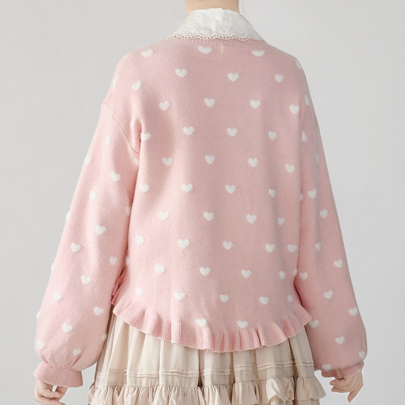 Polkadot heart knit cardigan - cardigan - fairy kei - kawaii - long sleeve - sleeves