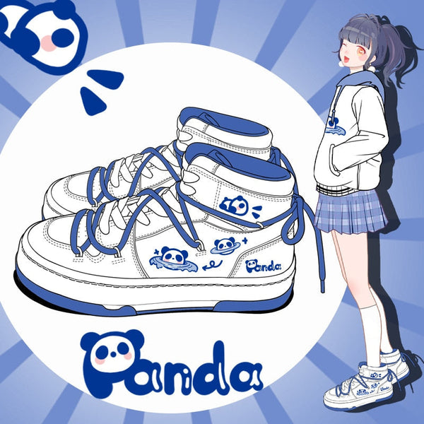 Poolside panda casual sneakers - bear - blue - footwear - kawaii - shoes