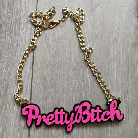 Pretty bi*ch statement necklace - adjustable - length - barbie - girl - curse