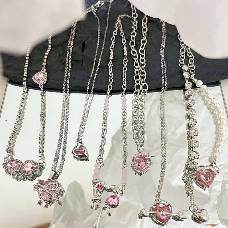 Pretty pink princess necklaces - chain - choker - dollette - fairycore - hearts