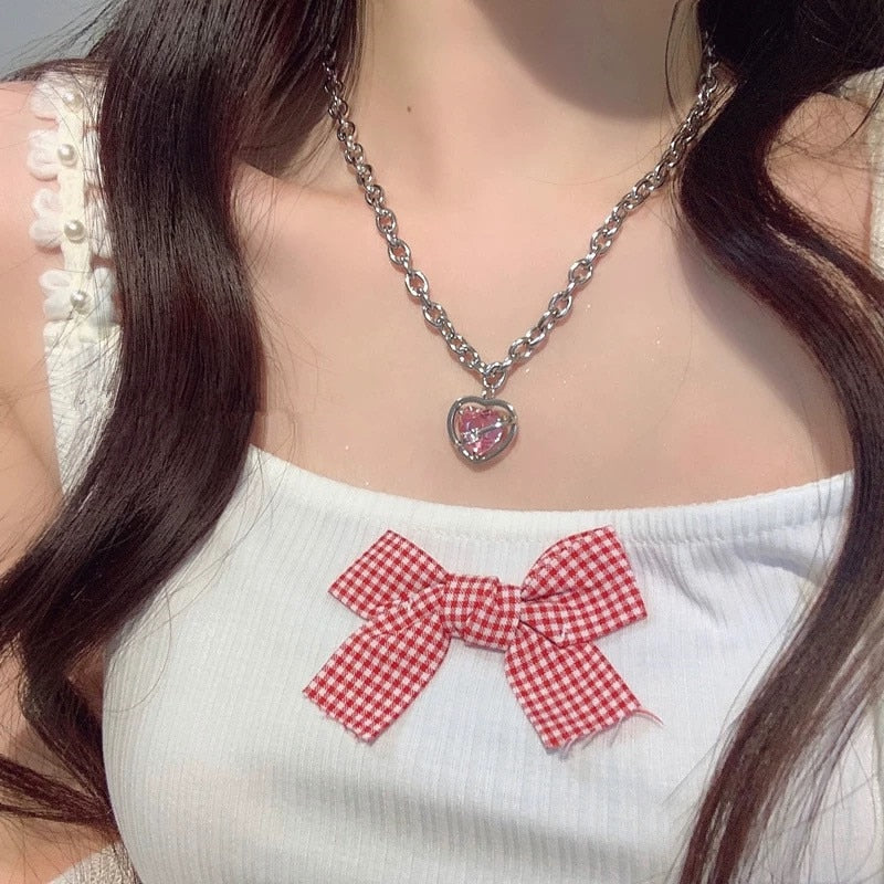 Pretty pink princess necklaces - chain - choker - dollette - fairycore - hearts