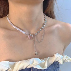 Pretty pink princess necklaces - chain - choker - dollette - fairycore - hearts