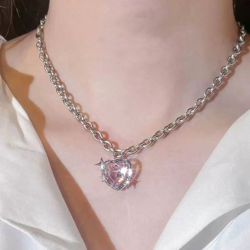 Pretty pink princess necklaces - chain - choker - dollette - fairycore - hearts