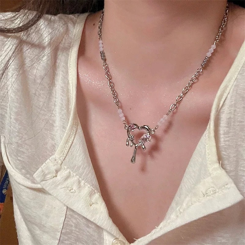 Pretty pink princess necklaces - chain - choker - dollette - fairycore - hearts