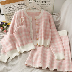 Pretty prepstar plaid outfit set - 3-piece - kawaii - outfit set - pink - plaid