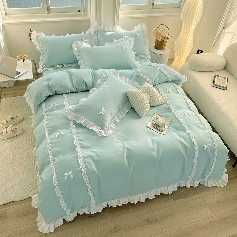 Pretty princess ruffled bedding set - bed - bedding - set - comforter - duvet