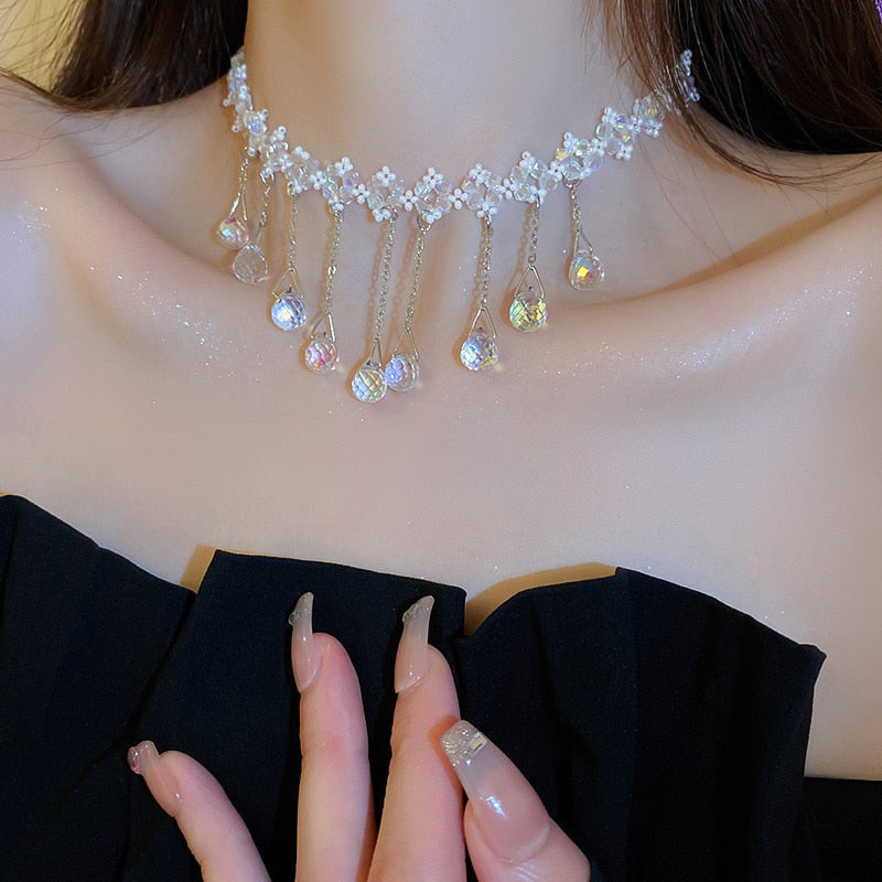 Kawaii princess water drop jeweled pendant choker