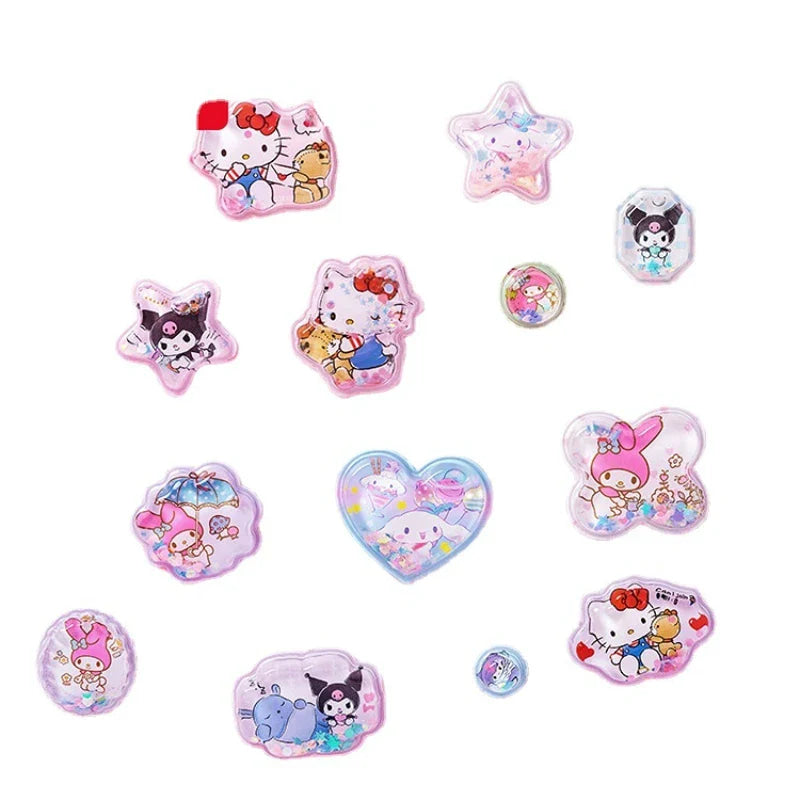 Puffy 3d kawaii character sticker sheets - hello kitty - kuromi - liquid