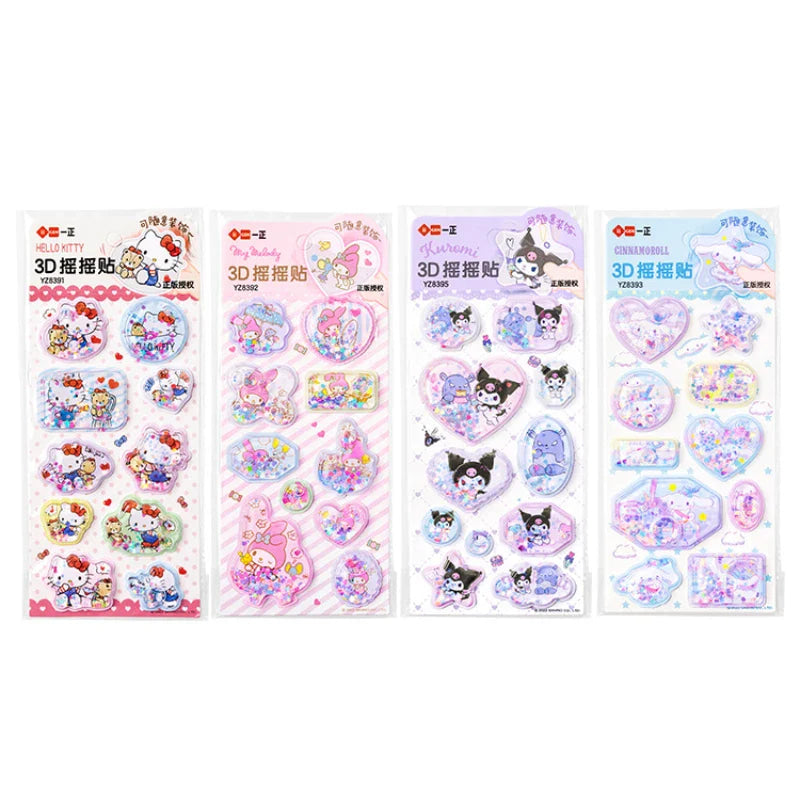 Puffy 3d kawaii character sticker sheets - hello kitty - kuromi - liquid