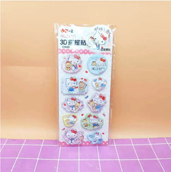 Puffy 3d kawaii character sticker sheets - hello kitty - kuromi - liquid