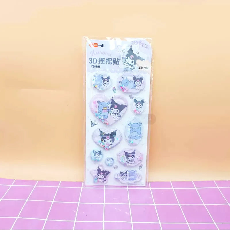 Puffy 3d kawaii character sticker sheets - hello kitty - kuromi - liquid