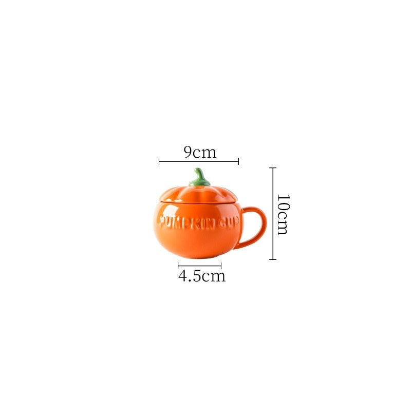 Pumpkin ceramic mug with lid - autumn - bowl - ceramic - fall - gourd