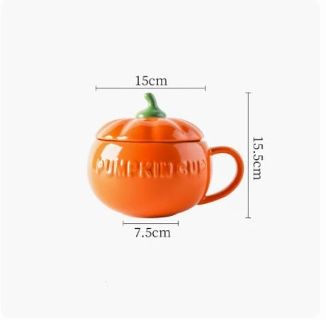 Pumpkin ceramic mug with lid - autumn - bowl - ceramic - fall - gourd