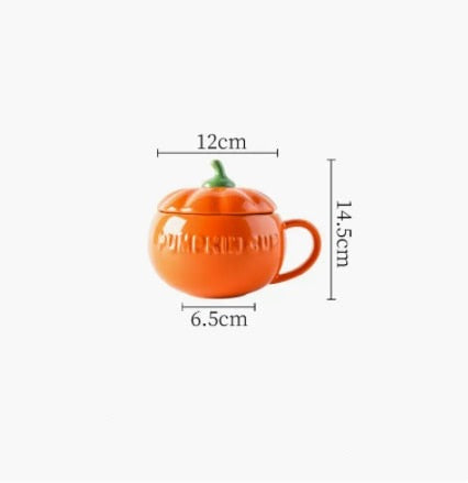 Pumpkin ceramic mug with lid - autumn - bowl - ceramic - fall - gourd