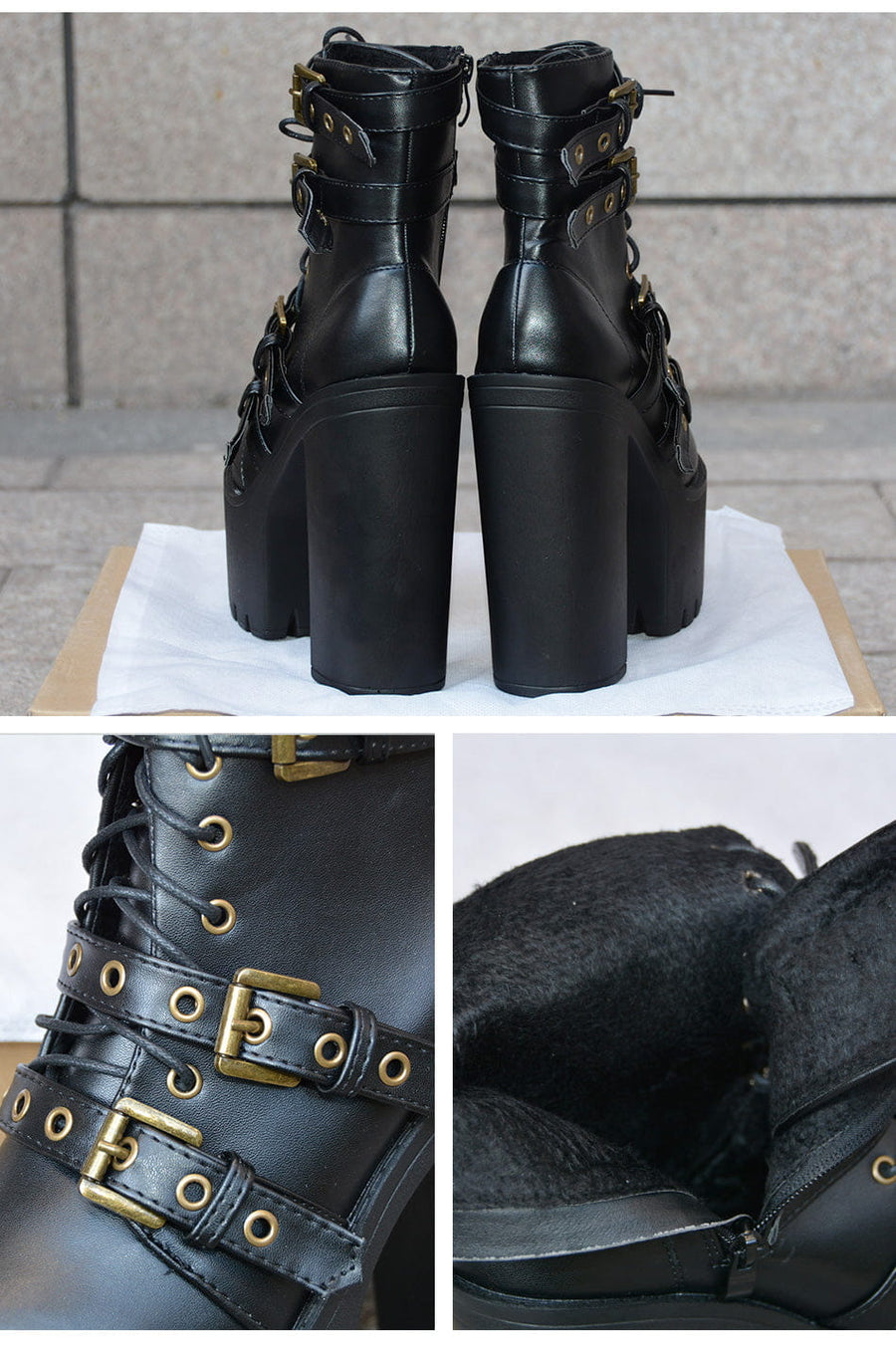 Punk Rock Platform Boots with Multi-Buckle Straps and Block Heels