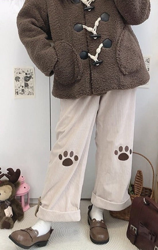 Puppy paw print corduroy pants - cords - corduroy - fairycore - kawaii - mori girl