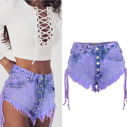 Purple corset jean shorts - bleached - button shorts - corset - denim - dip dyed