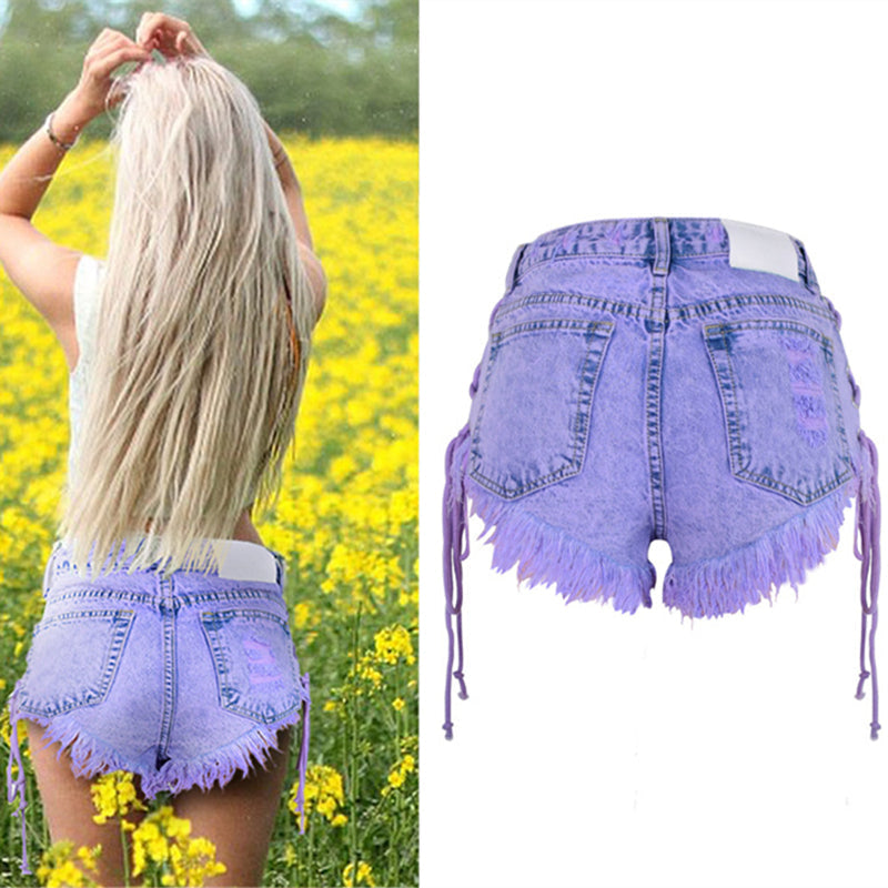 Purple corset jean shorts - bleached - button shorts - corset - denim - dip dyed