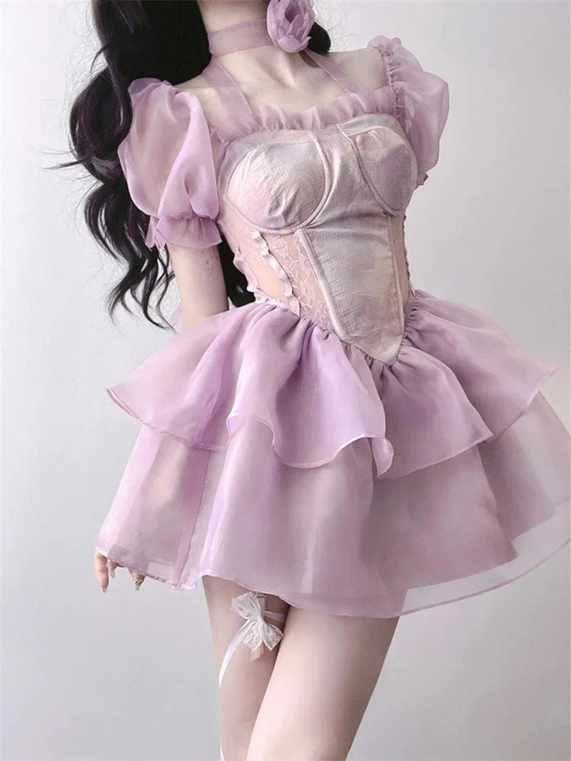 Ruffled Purple Ethereal Fairy Dress Puffed Sleeves | Kawaii Babe M Ruffled Purple Ethereal Fairy Dress Puffed Sleeves | Kawaii Babe M