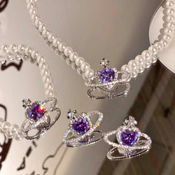 Purple pearl princess jewelry set - bracelet - earrings - jeweled - jewelry - set