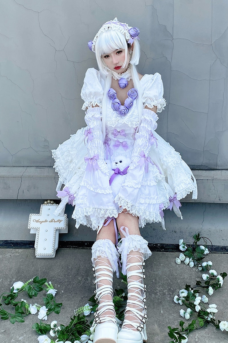 Purple rose ethereal lace dress - angelcore - fairycore - jsk - kawaii - lolita