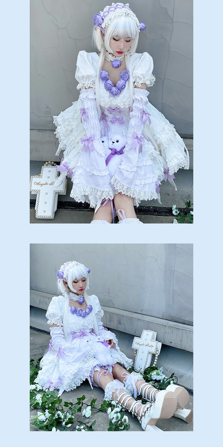 Purple rose ethereal lace dress - angelcore - fairycore - jsk - kawaii - lolita