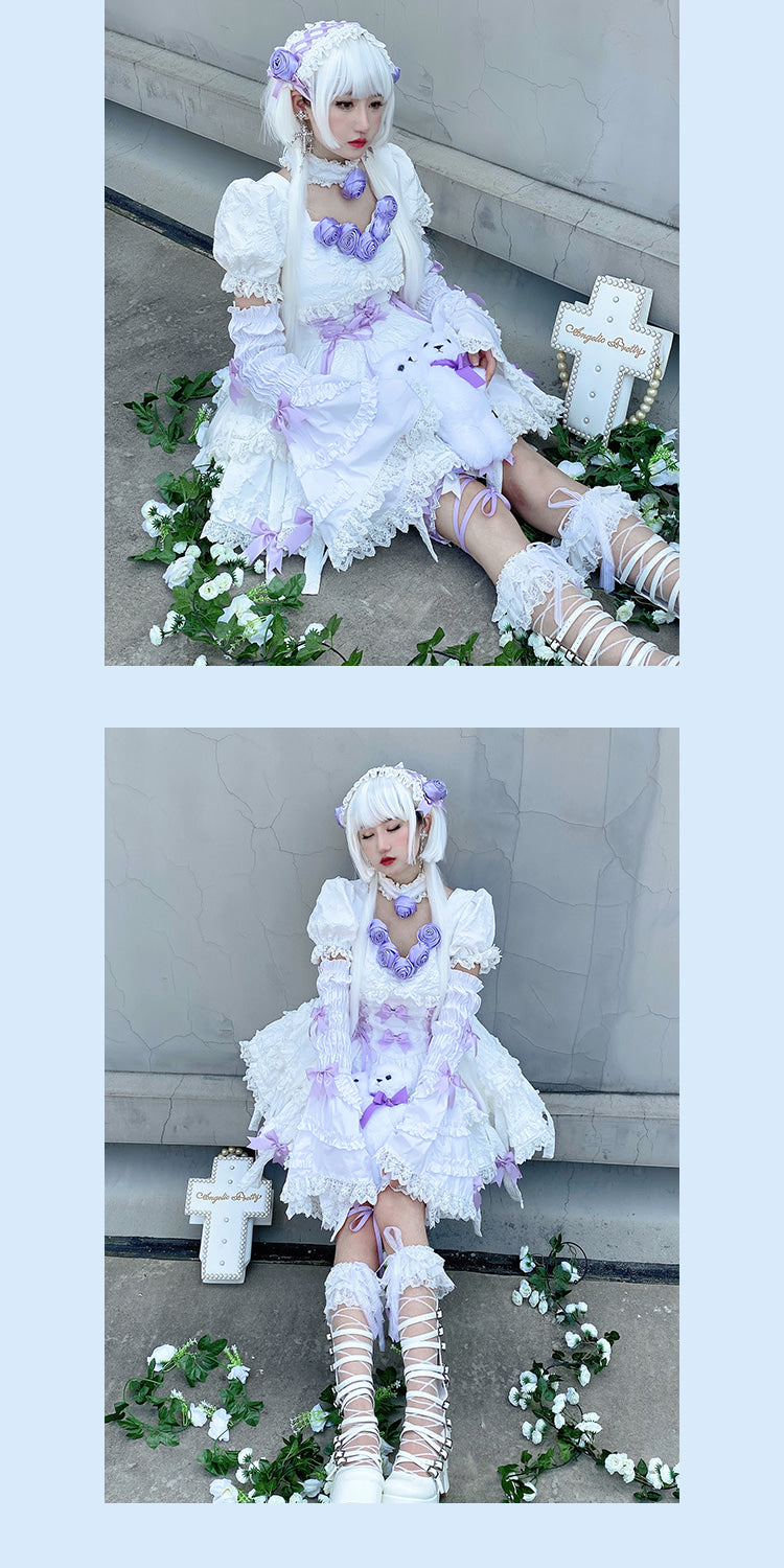 Purple rose ethereal lace dress - angelcore - fairycore - jsk - kawaii - lolita