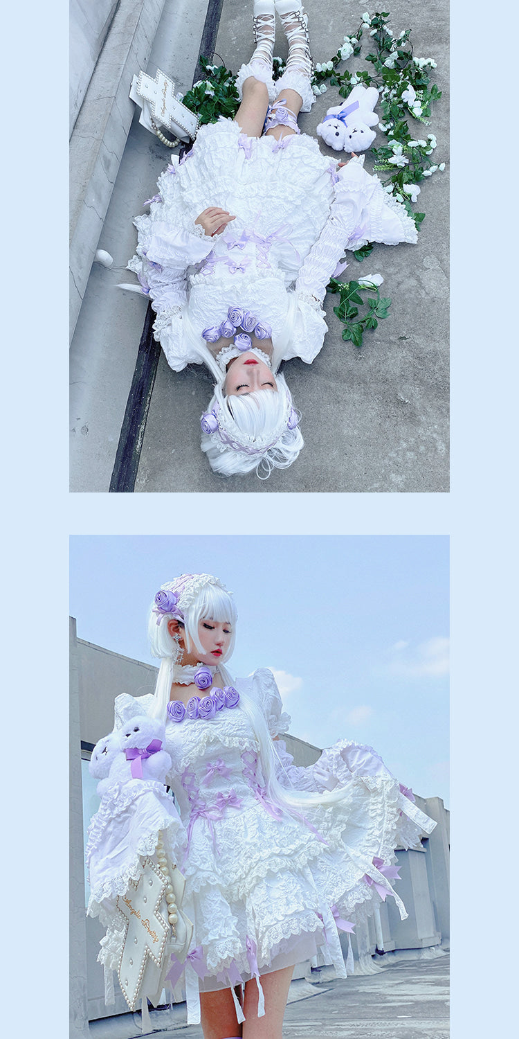 Purple rose ethereal lace dress - angelcore - fairycore - jsk - kawaii - lolita