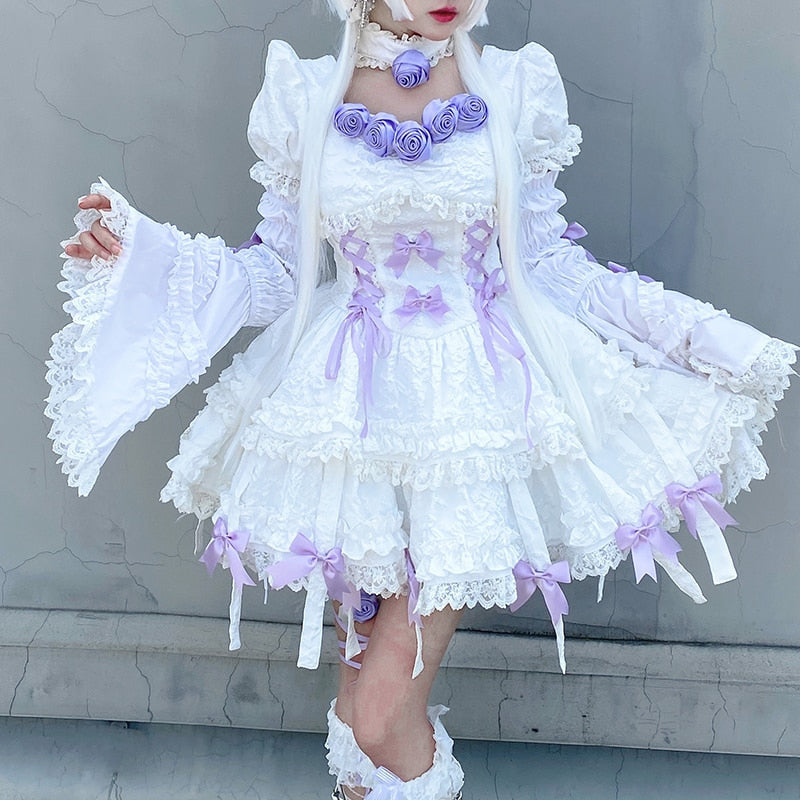 Purple rose ethereal lace dress - angelcore - fairycore - jsk - kawaii - lolita