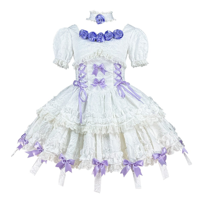 Purple rose ethereal lace dress - angelcore - fairycore - jsk - kawaii - lolita