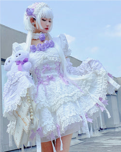 Purple rose ethereal lace dress - angelcore - fairycore - jsk - kawaii - lolita