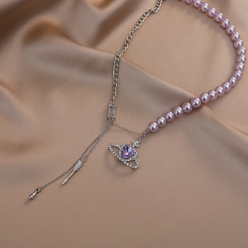 Purple saturn love necklace - choker - jeweled - jewelry - kawaii - lavender