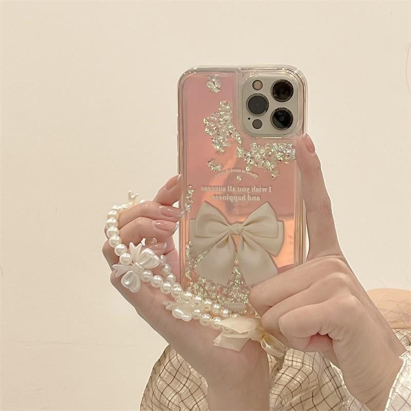 Quicksand ribbon iphone case and lanyard - angelic - fairycore - kawaii - phone case - cover