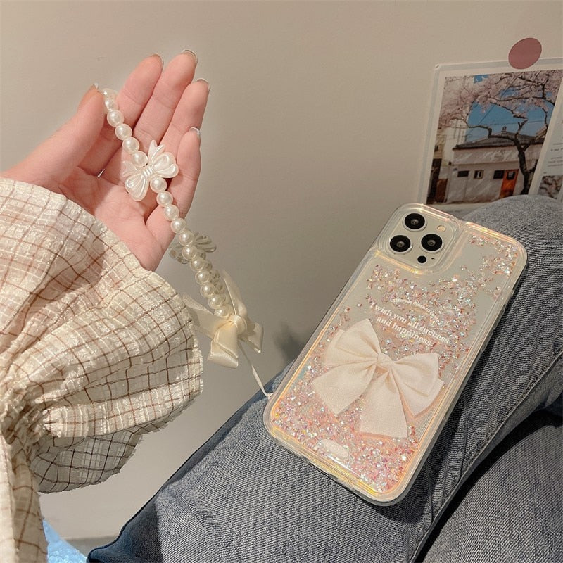 Quicksand ribbon iphone case and lanyard - angelic - fairycore - kawaii - phone case - cover