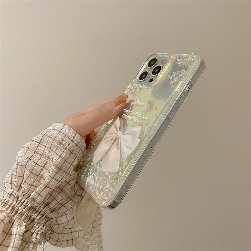 Quicksand ribbon iphone case and lanyard - angelic - fairycore - kawaii - phone case - cover