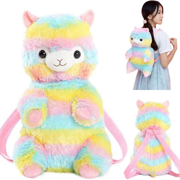 alpacasso mini backpack Amuse Rainbow Alpaca Plush Toys & Games resistant fabric Kawaii Rainbow Alpaca Backpack Alpacasso