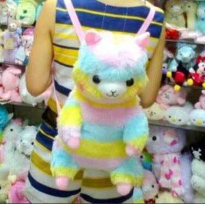 Kawaii Rainbow Alpaca Backpack Alpacasso Plush Toy