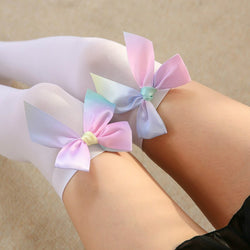 Rainbow ribbon thigh highs - kawaii - fashion - knee sock - socks - rainbow