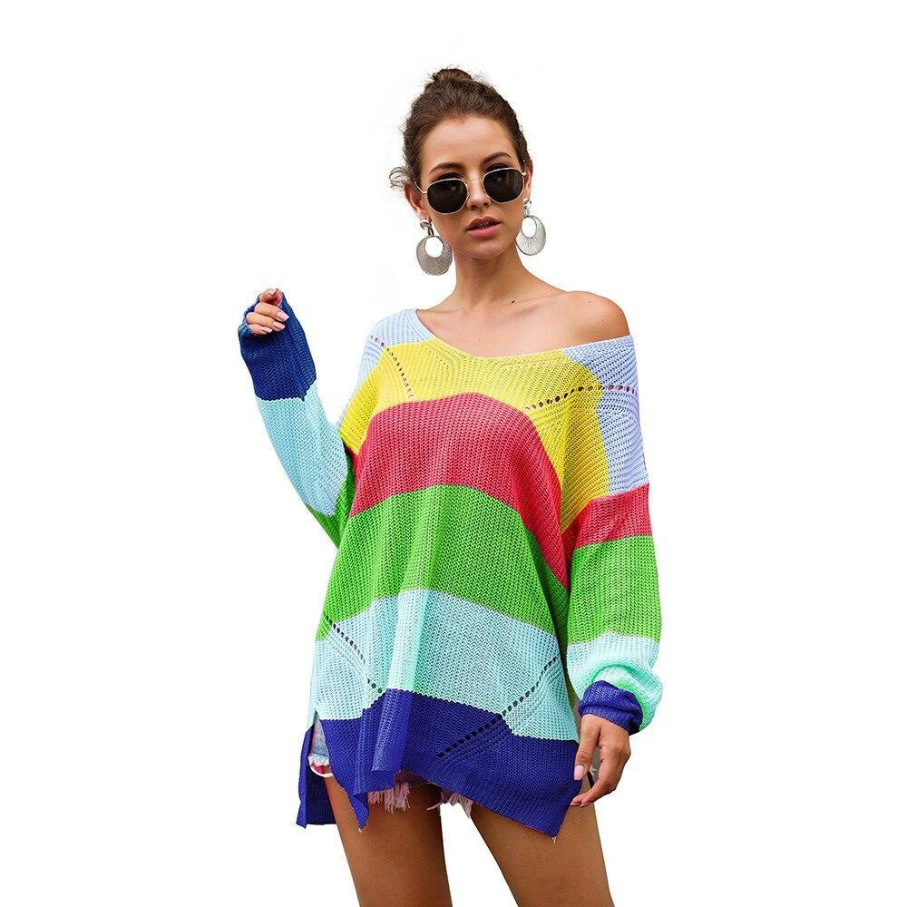 open lace back dress Women Sweater Dress Rainbow Striped Long Sleeve Loose Crochet Striped  Hollow Out Mini Drawstring Waist Dress at Amazon Women's Clothing store