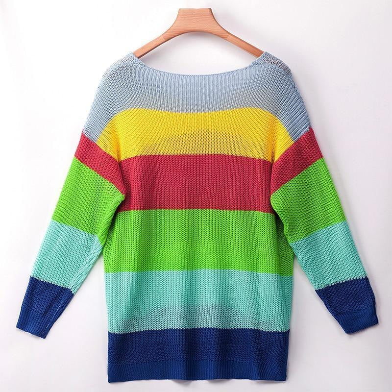 Kawaii rainbow sweater dress long sleeve knit fashion