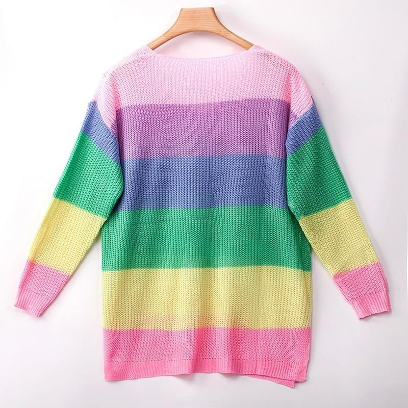 Kawaii rainbow sweater dress long sleeve knit fashion