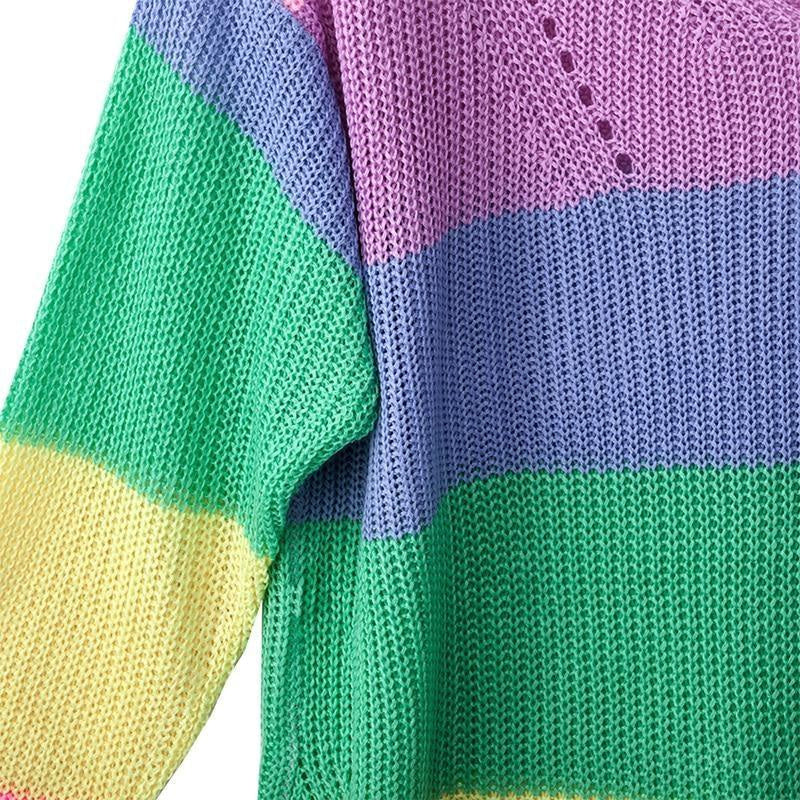 Kawaii rainbow sweater dress long sleeve knit fashion