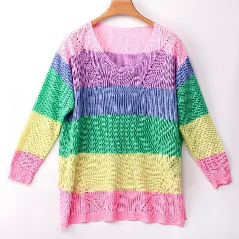 Kawaii rainbow sweater dress long sleeve knit fashion