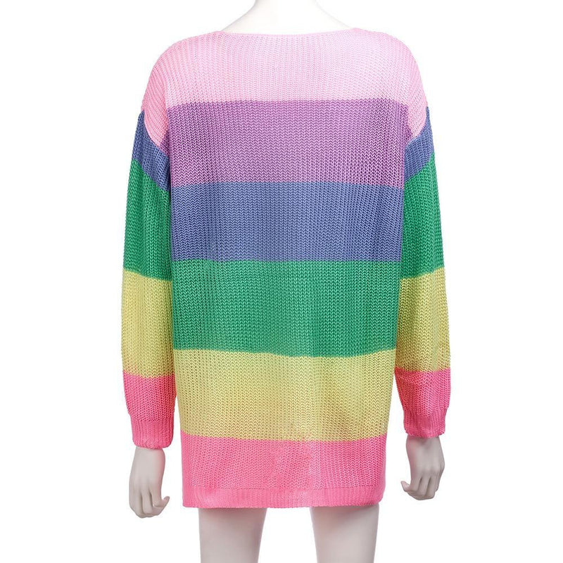 Kawaii rainbow sweater dress long sleeve knit fashion