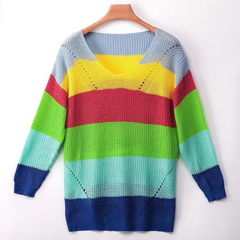 Kawaii rainbow sweater dress long sleeve knit fashion