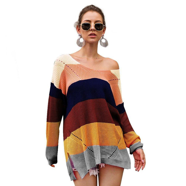 Kawaii rainbow sweater dress long sleeve knit fashion