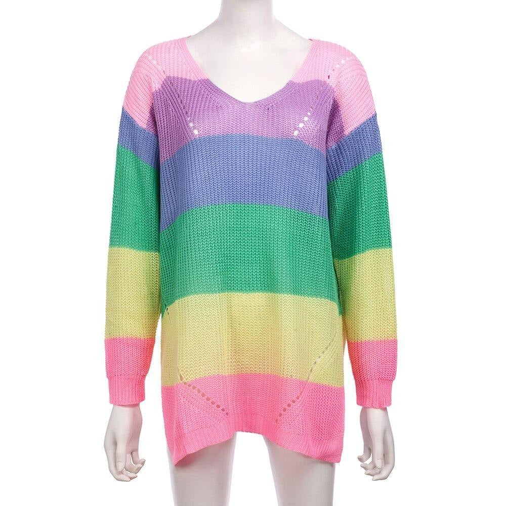 Rainbow Sweater Dress Long Sleeve Knit Kawaii Fashion Bright Rainbow Colors / M Rainbow Sweater Dress Long Sleeve Knit Kawaii Fashion Bright Rainbow Colors / M