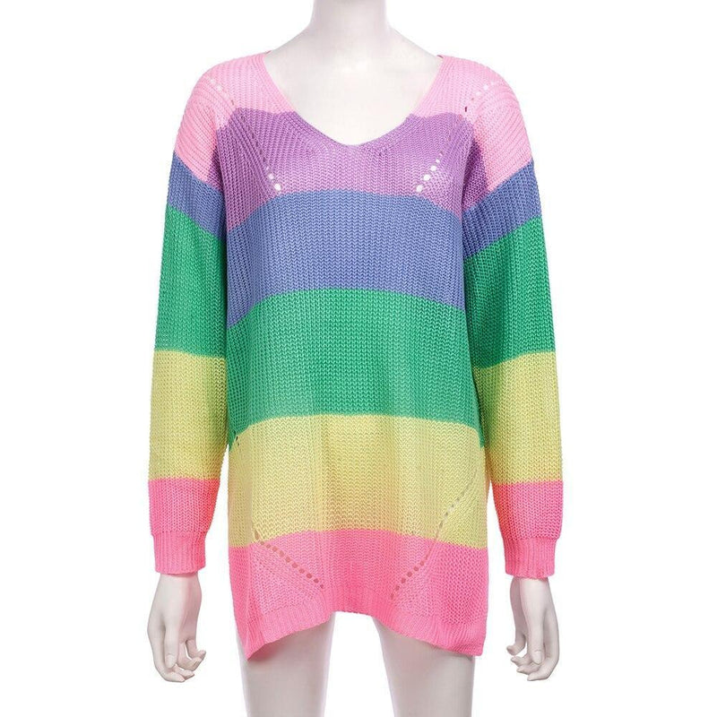 Kawaii rainbow sweater dress long sleeve knit fashion