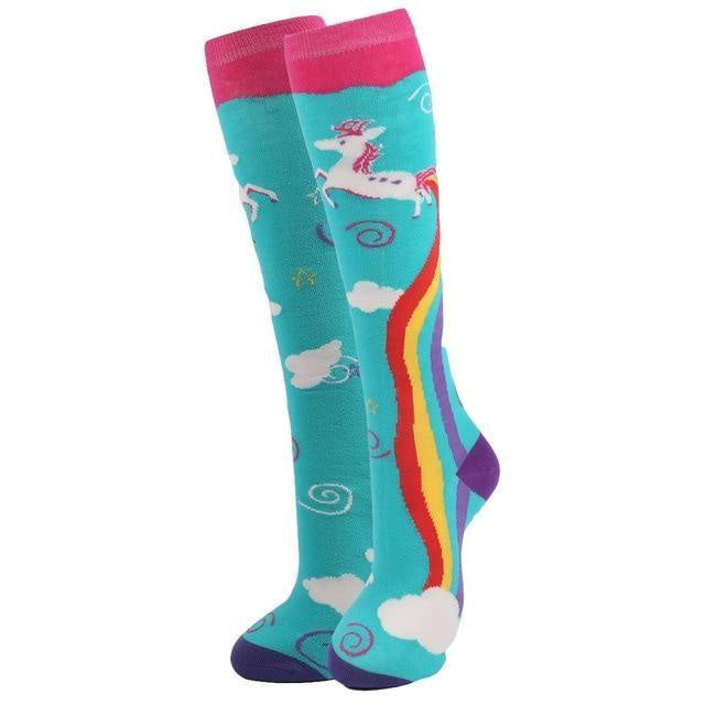 Rainbow unicorn knee highs - blue socks - knee highs - magical - pony